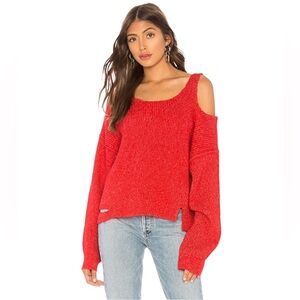 Wildfox | Red Ribbed Cut Out Oversized Sweater